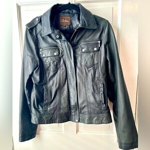 Cole Haan Black Zip Motorcycle Leather Jacket | Size Large